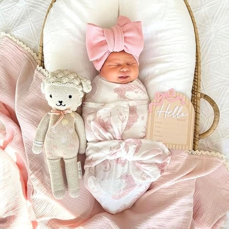 MIXDE Bow Hello World Wooden Board - Hospital Newborn Information Record,Birth Milestone Bulletin Board Photo Props,Sweet Pink Bow Nursery Decorations,Little Princess Hello World Announcement Sign - Image 5